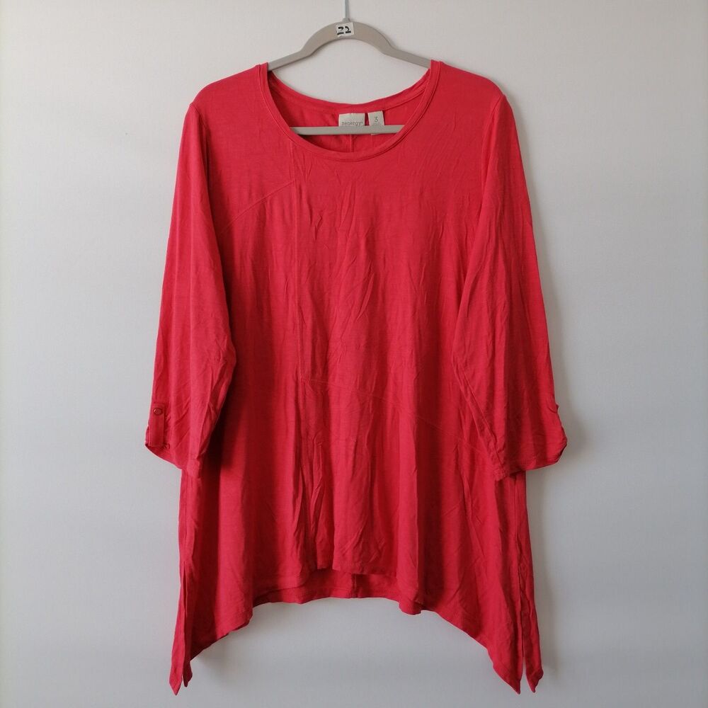 Zenergy By Chico's Womens Red Round Neck Roll Tab Sleeve Blouse Top Sz 3, XL
